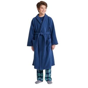 L.L. Bean Boys Long Sleeve Belted Plush Fleece Robe Blue Size Large